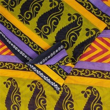 Sanskriti Vintage Sarees Indian Yellow Pure Cotton Print Sari 5 Yd Craft Fabric