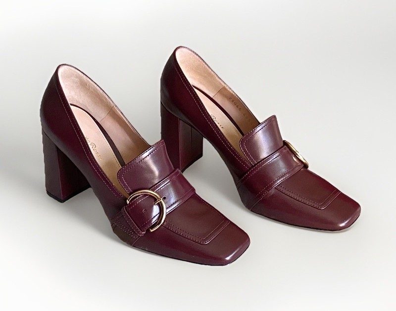 GIANVITO ROSSI⚡{$995} IOB Burgundy red leather square toe buckle pumps 38.5/8.5