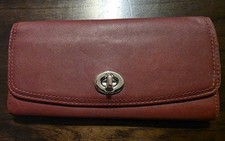 Vintage Coach Leather Envelope Red Wallet Chrome Turn Lock Excellent Condition