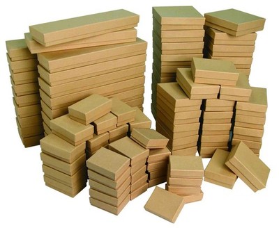 50 Boxes of Kraft Brown Cotton Filled Jewelry Packaging Gift Boxes