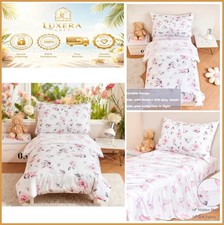 Toddler Comforter Set 4 Piece Pink Floral Flower Girls Microfiber Reversible