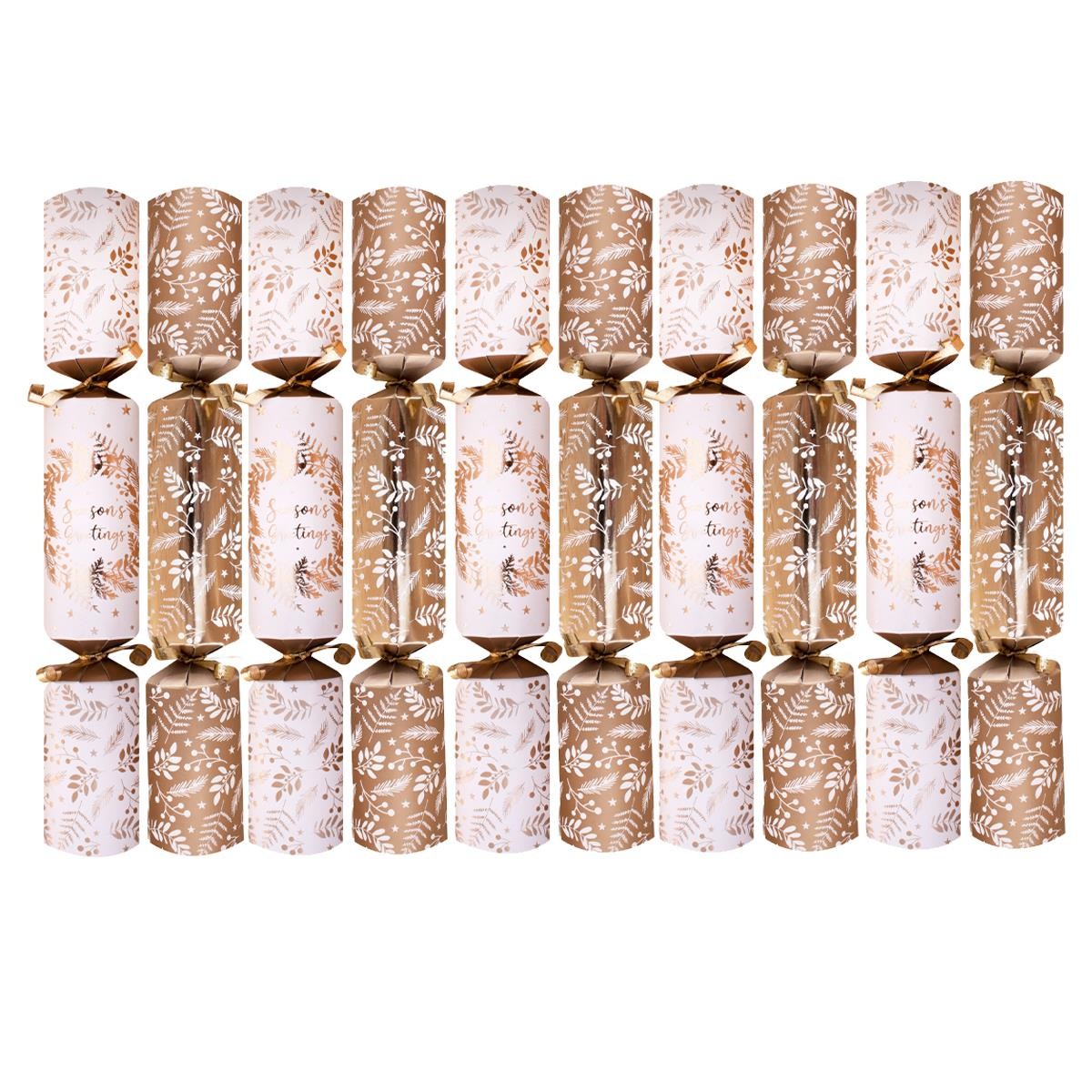 Festive Christmas Crackers White Gold Wreath Pack of 10 Hats Xmas Gifts Dinner
