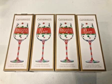 Godinger Gatherings Crystal Wine Goblets Naughty/Nice Holiday Decor 14 oz.