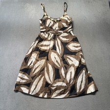 Eliza J Womens Dress 4 Brown Leaf Print Beaded Neckline Spaghetti Strap Lined