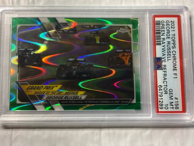 2021 Topps Chrome F1 George Russell Green Raywave Refractor PSA 10