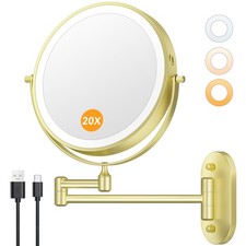 Gold 8 Inch Wall Mounted DoubleSided Lighted Makeup Mirror 1X/20X 3200mAh