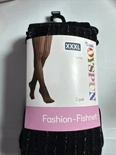 Joyspun Black Tights Womens Size 3XL 2 Pair Fishnet & Opaque NWT Black