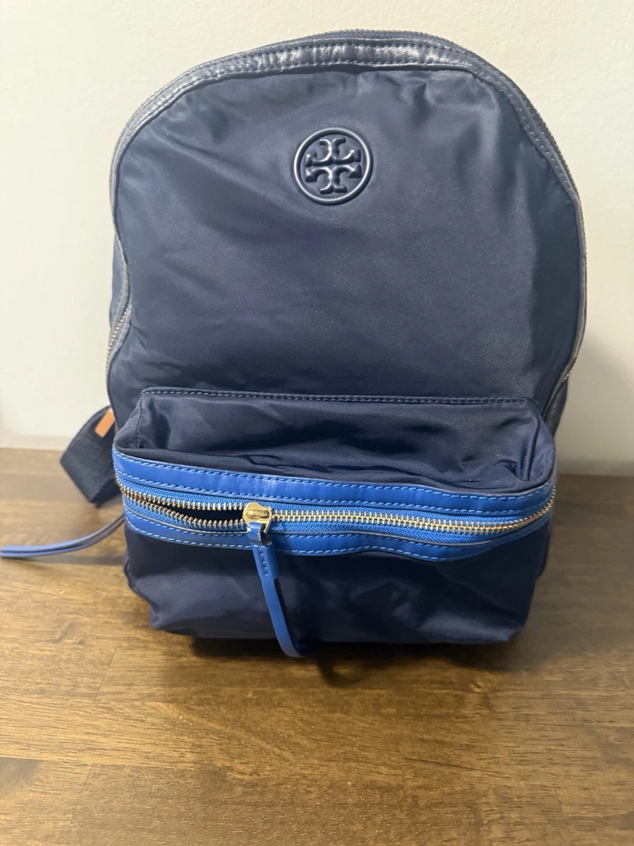 Tory Burch Purple and Navy Nylon Drawstring Backpack TORY BURCH TILDA STRIPED NYLON MEDIUM BACKPACK WITH ZIP  main image 3