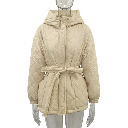 Hooded Parkas Cotton Jackets Women Short Coats Fashion Belt Female Solid Thick - Picture 4 of 15