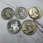 Lot Of 5 Washington Silver Quarters  $1.25 FV 90% silver-Mixed dates