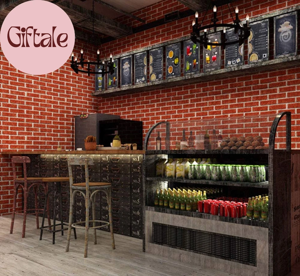 Papel pintado decorativo autoadhesivo 17,71" X 118" ladrillo rojo impreso St Foto 3 de 4