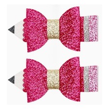 2Pcs Hot Pink Glitter Pencil Hair Bows Clip for Women Back to School Teacher ...