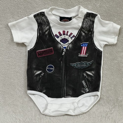 Harley-Davidson Baby Mädchen Bedruckter Motorrad Weste Body Größe 0/3m