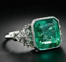Art Deco 5.40Ct Natural Emerald Antique Vintage Wedding Ring 925 Sterling Silver