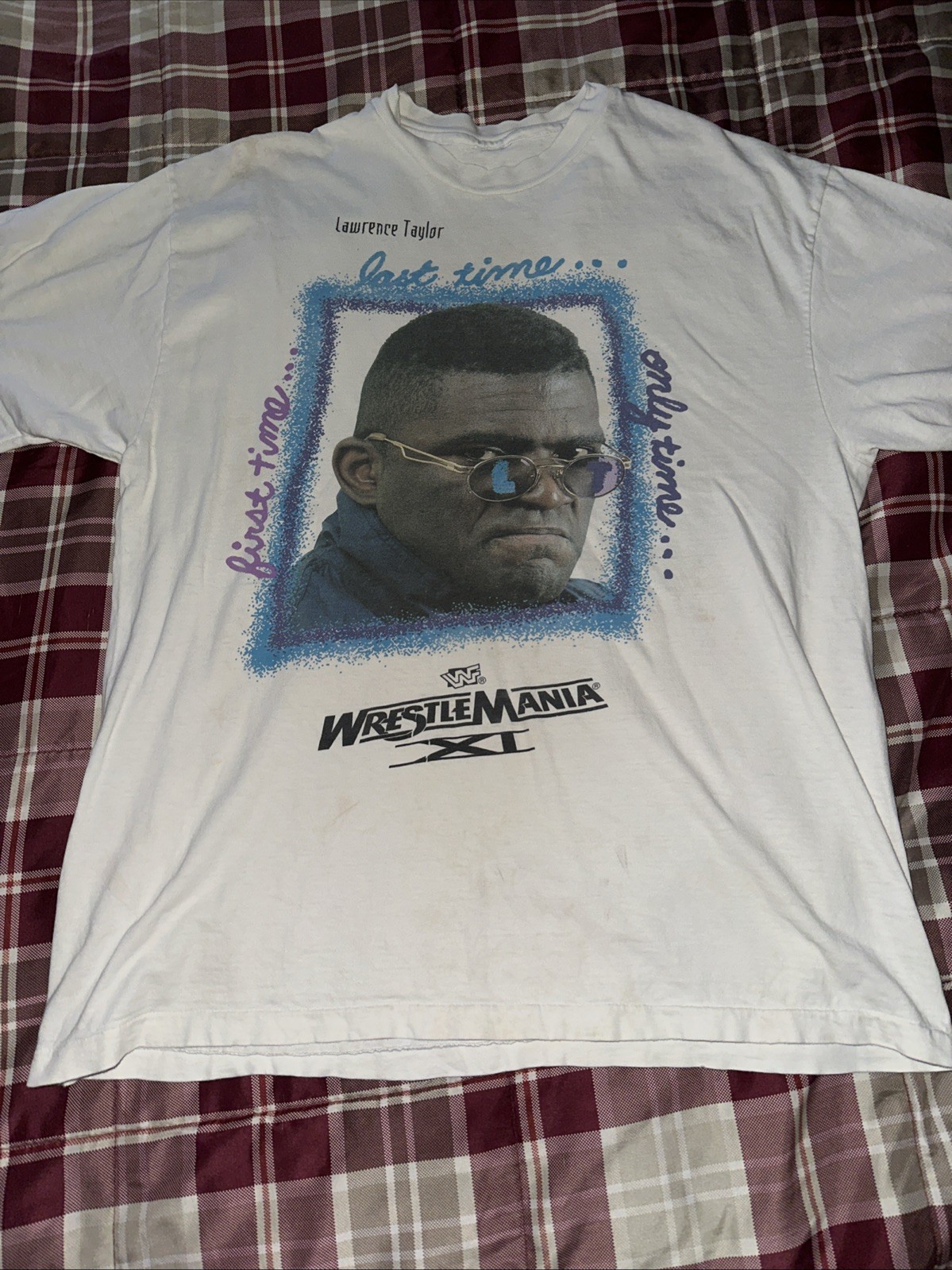 Vintage 90s Wrestlemania 57 Lawrence Taylor Shirt Mens Large Rare WWF WCW ECW
