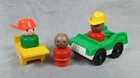 Vintage Fisher Price Little People Wood Plastic Figures Green Car School Desk
