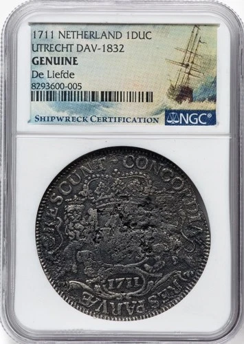 DE LIEFDE Shipwreck 1711 Netherlands Ducaton Utrecht Dutch SEA SALVAGED Coin NGC