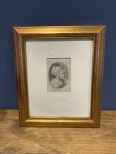 Antica miniatura ritratto a matita stampa di dama