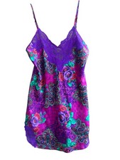 Vtg Victoria's Secret Nightgown Purple Floral Slip Dress Size Small 80s Babydoll