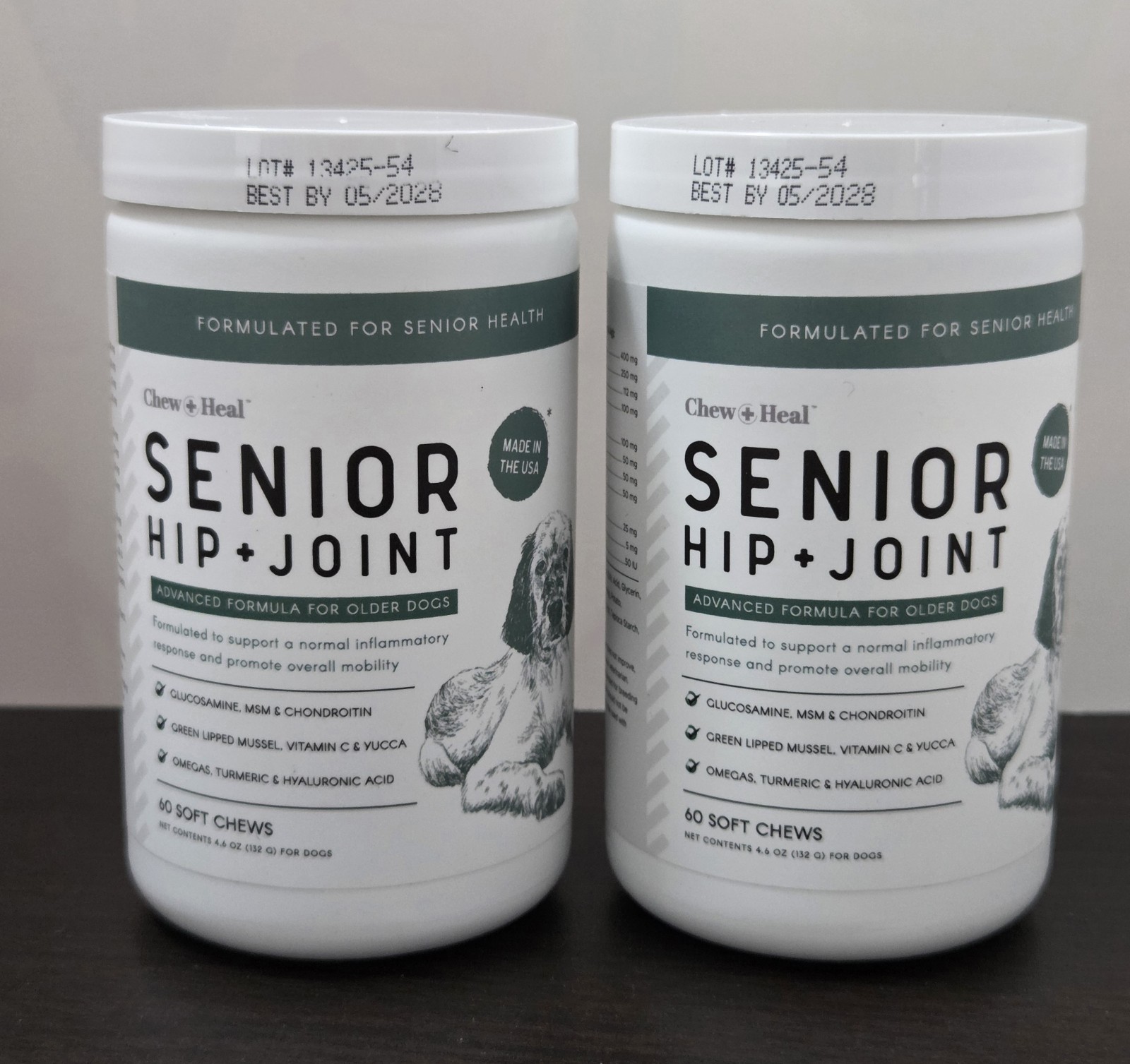 TWO PACK Glucosamine for Dogs Hip & Joint Supplement - Senior Dog, 60 Chews