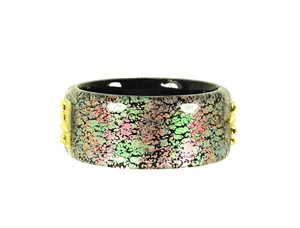 Authentic ALEXIS BITTAR Gold Plated Multicolor Glossy Lucite Hinged Bangle Bracelet