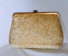 Vintage Clutch Purse w/ Gold Floral Tapestry Cloth  Metal Clasp