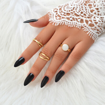 Stackable 3 pcs Gold Metal White Eanmel Finger Ring set Multiple Rings Bulk Pack