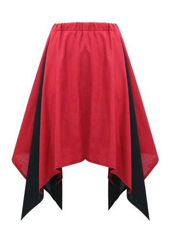 FYPTOU Retro Linen Red Pointy Hem Skirt