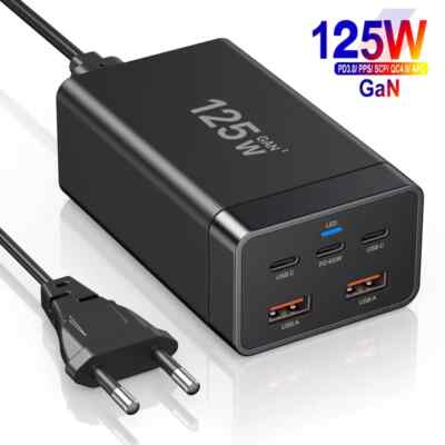 125W GaN USB C Fast Charger Type C PD 65W Charging Station For iPhone 16 Laptop