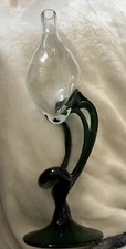 Vintage Jozefina Krosno Hand Blown Retro Oil Lamp, Green Base