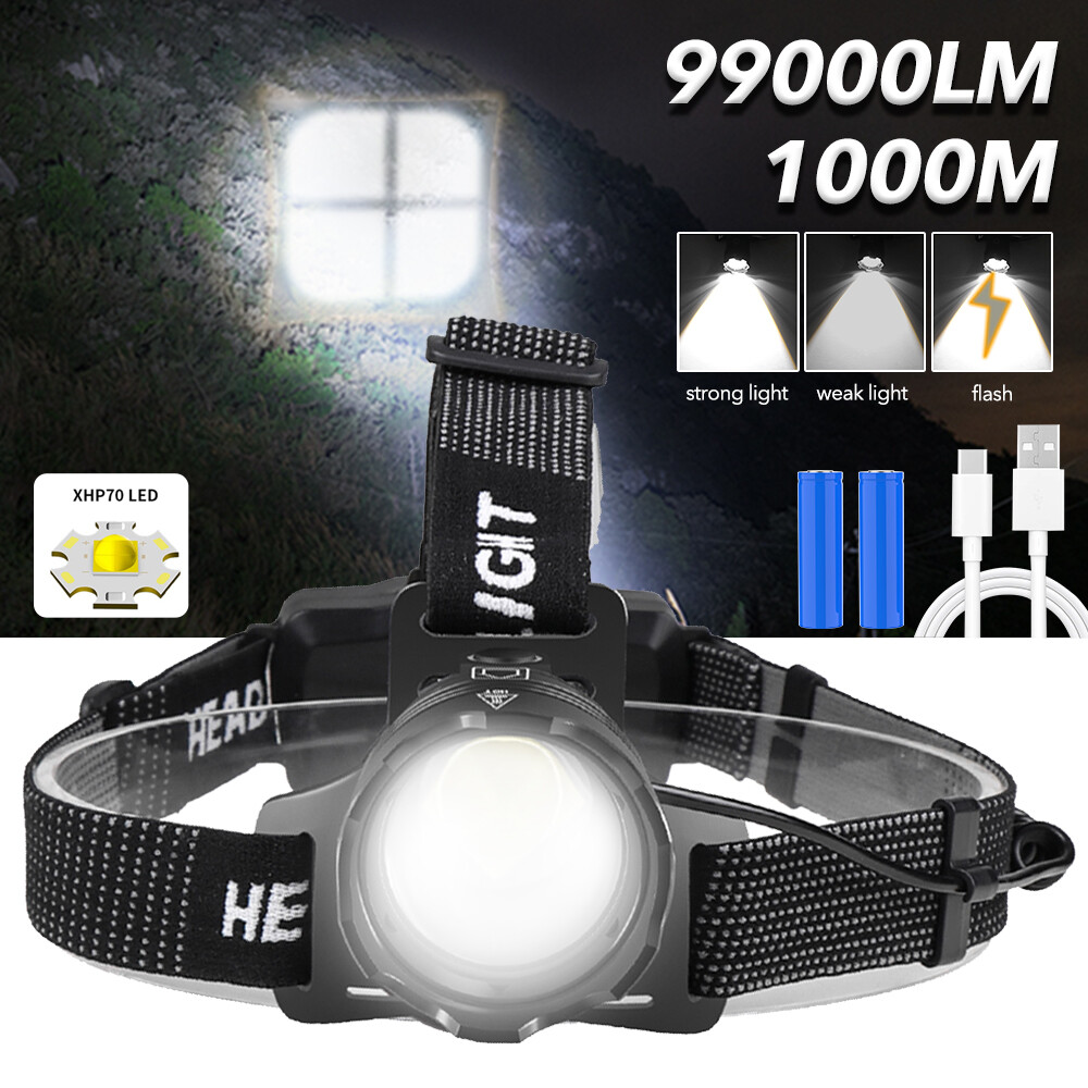 99000 Lumens LED Headlamp Zoomable Rechargeable Super