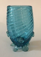 Caribbean Blue Hand Blown Art Glass Footed Whimsy Vase or Cup 5.5" Tall by 4" D