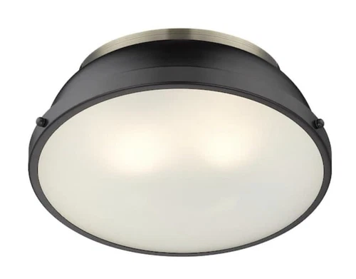  Golden Lighting Duncan 2-Light Aged Brass Flush Mount with Matte Black Shade - Picture 2 of 6