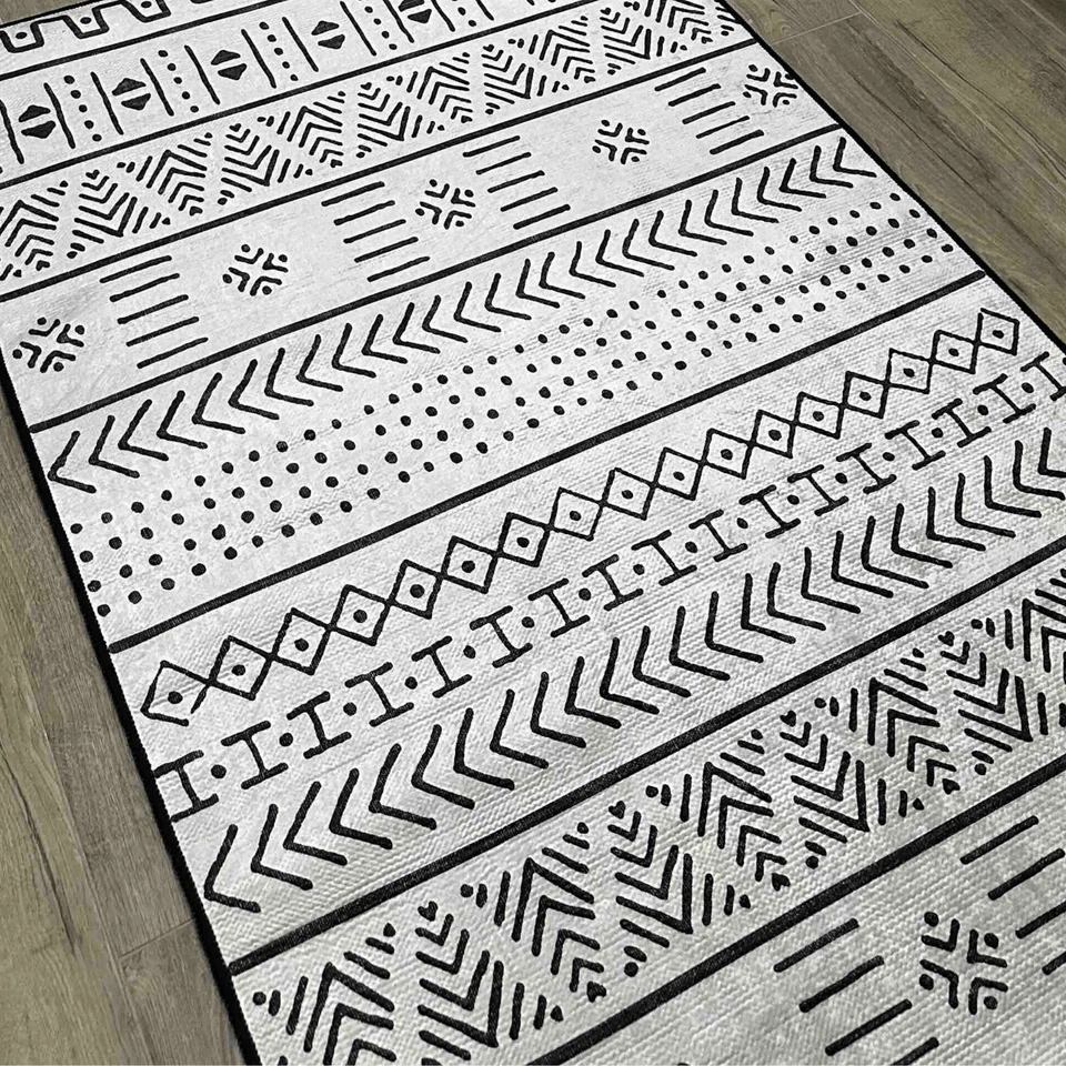 Scandinavian-Patterned Black & White Carpet with Non-Slip Base Rug, Ethnic Rug - Image 4 of 4