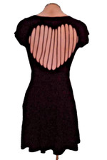 JOYPEACE ~ Black Cotton Jersey Cut Out Heart Flare Party Dress S NEW $59