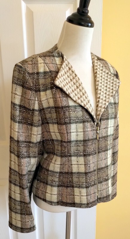 Vintage BLEYLE Brown/Cream Plaid Lined Wool Blend Dress