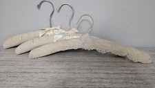Clothes Hangers Ivory Lot of 3 Vintage Padded Canvas Satin Lace Lingerie