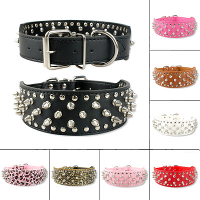 Spiked Studded PU Leather Dog Collar Adjustable for Medium Large Dogs  Rottweiler