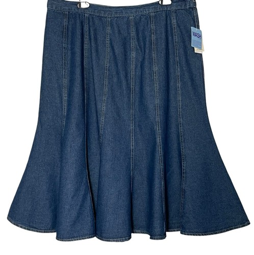 NWT Studio West Flared Denim Skirt L Modest Midi Western Elastic Panels Pull-on - Picture 2 of 10