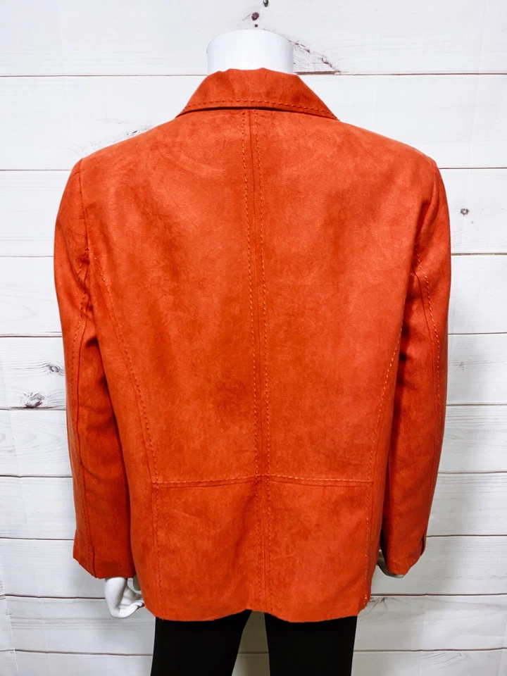 Blazer Studio Works feminino camurça sintética tamanho 12 laranja bolsos com botões forrados - Imagem 4 de 4