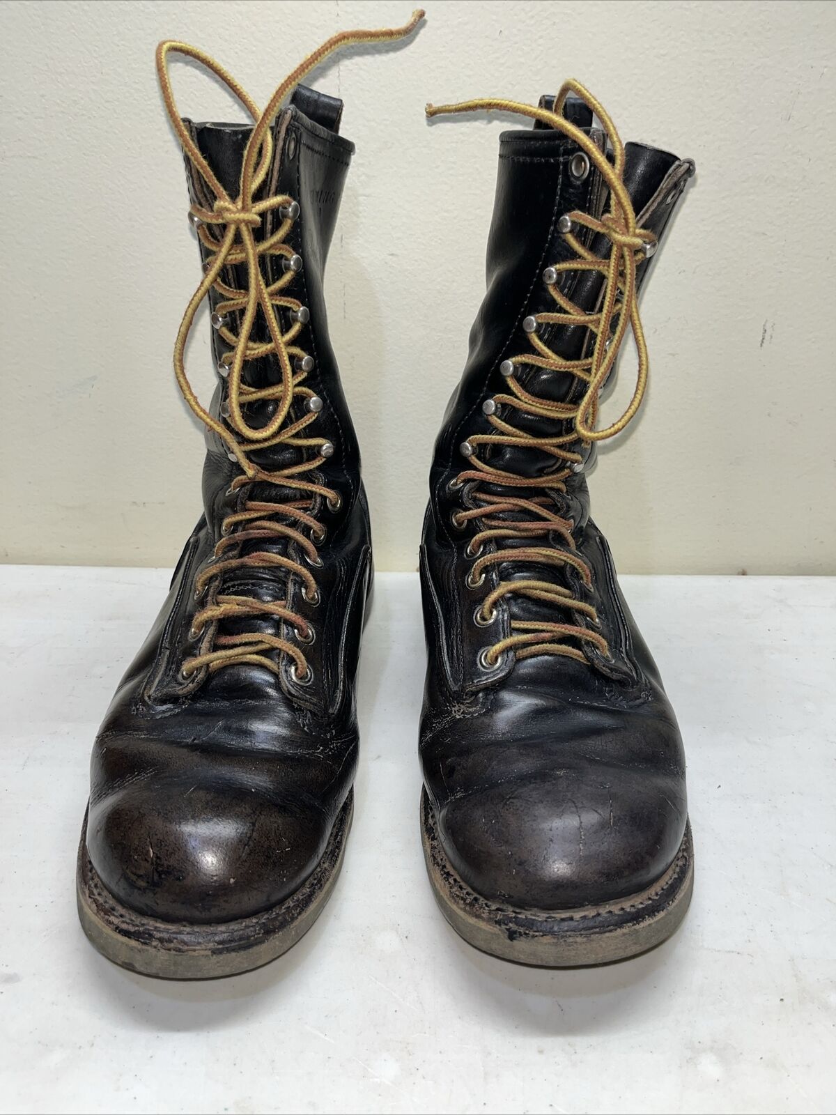 VTG Distressed Red Wing Black Leather Work Boots … - image 1