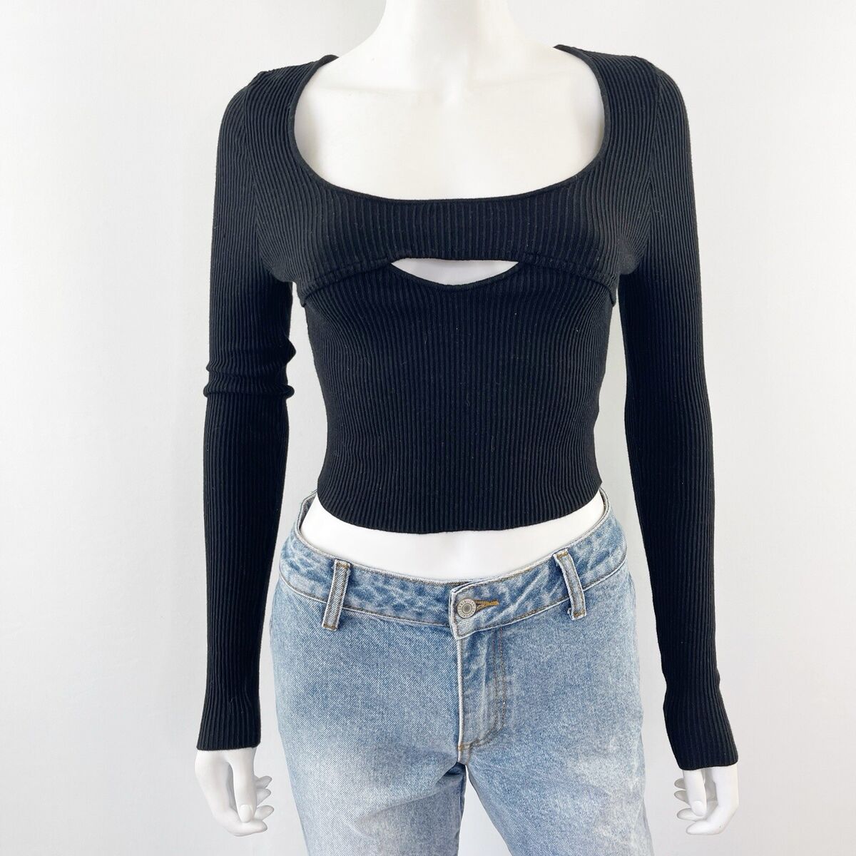 Urban Outfitters Black Long Sleeve Keyhole Sweater Top Size