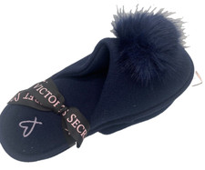 NEW Victorias Secret Pom Pom Pretty NavyBlue Slippers Large 9-10 NB17-SLIPPERS 