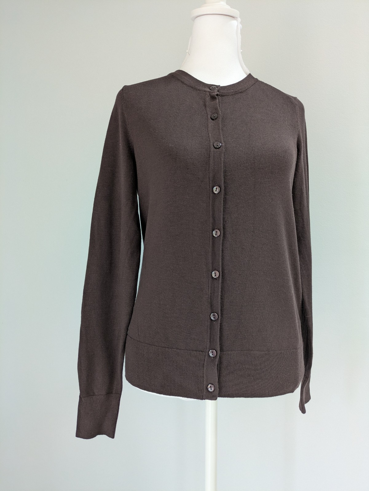 Charter Club Womens XS Brown Crew Neck Button Front Cardigan Sweater Rayon Blend