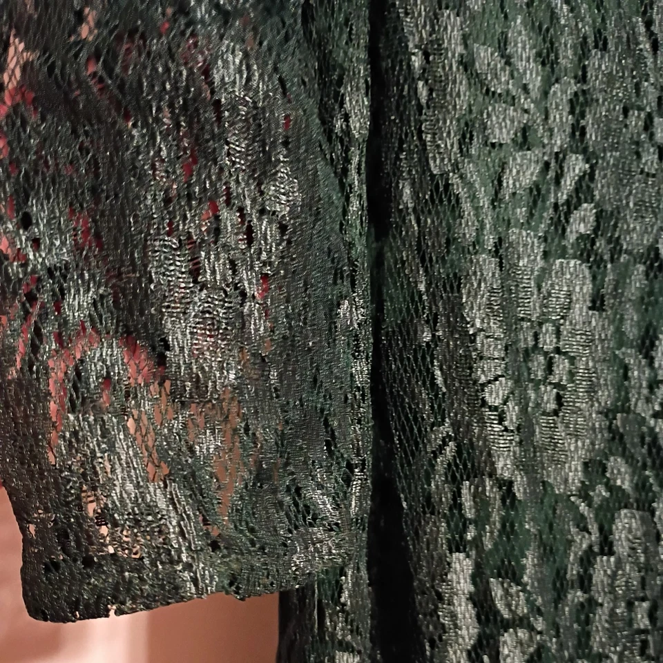 Vestido vintage de encaje verde azulado David Rose de los años 80 con acento rosa cintura caída talla 14 Foto 3 de 4