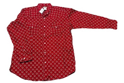 Express Rider Red Horeshoe Button-Collar Western Cowboy Long Sleeve XL NWT