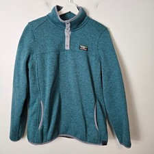 L.L.Bean Women's Size L Fleece 1/4 Snap Pullover Sweater Heathered Teal Pockets