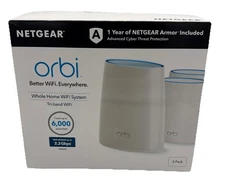 NETGEAR Orbi RBK43S Tri-Band Mesh Whole Home Wi-Fi System 3 Pack Pre-Owned Mint