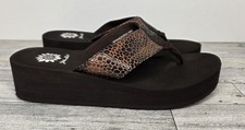 Yellow Box Yamita Flip Flops Brown Shiny Snakeskin Comfort Wedge Sandals Size 8