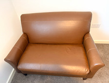Marks & Spencer Brown Leather 2-Seater Traditional Sofa Wooden Legs 130cm